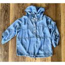 Chico's  Zenergy Hooded Snap Chambray Top Women's Size 1 (8/10) Blue 3/4 Sleeve Photo 0