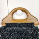 Nicole Miller  Collection Knit Boho Clutch Wood Handle Purse Handbag Snap Button Photo 9