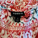 Torrid  Babydoll Crinkle Gauze Crochet Inset Lace-Up Top Red Floral Size 1X Photo 9