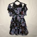 Alice + Olivia  Size 10 Nichola Black Blue Red Cold Shoulder Ruffled Floral Dress Photo 2