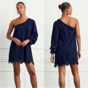 Hill House NWT  Mila Dress One Shoulder Navy Linen Blue Eyelet Sz S Photo 9