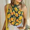 ZARA  Floral Sleeveless Halter Bodysuit Top Black & Yellow S Photo 0