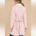 Aura  It's A Look Light Pink Plaid Coat Tie Double Breast Pearl Button M J NWT Photo 1