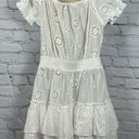 AQUA  Swim Women’s Beach Coverup Tiered Peasant Dress Cotton Eyelet Ivory S NWT Photo 2