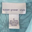 Susan Graver  Top Womens Small Blue Button Top Floral Sheer Work Career Casual Photo 2