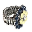 Style & Co NEW Crystal & Glass Stone FLOWER RING 1-1/8” Silver Stretch Blue Yellow Gems Photo 1