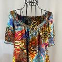 Christopher & Banks  Bold Colorful Floral Sequins Tie Neck Flowy Cotton Top Photo 12