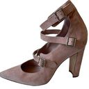 Manolo Blahnik Heels Pink Suede Triple Buckle Straps Pumps Women's Size 39 8.5 Photo 0