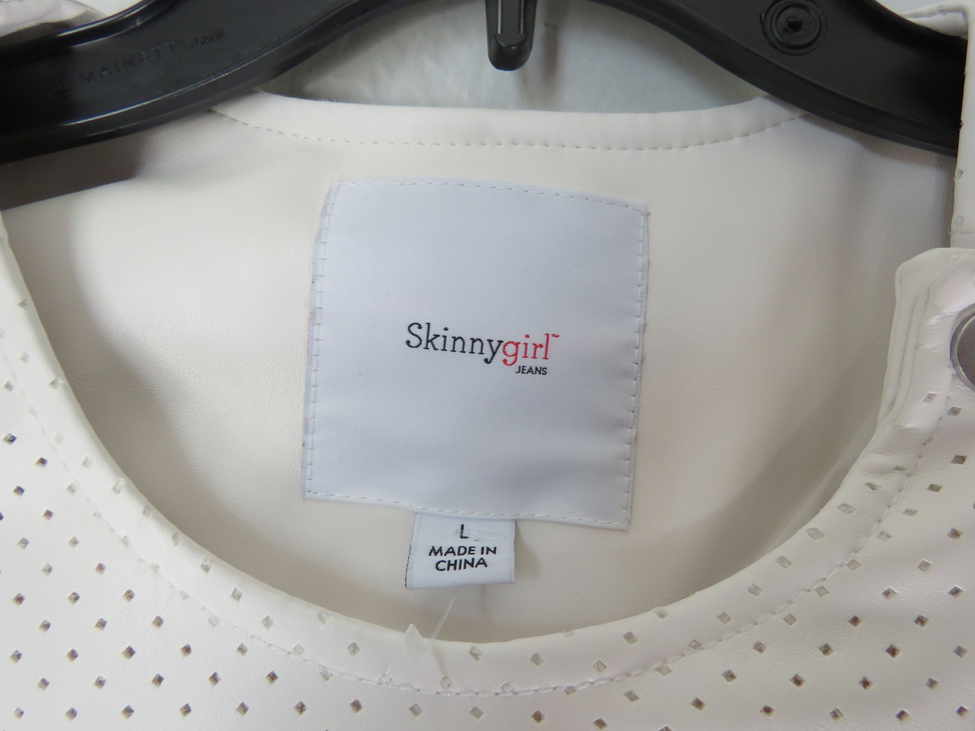 Skinny Girl white faux leather motto jacket Size Large Photo 9