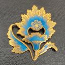 Vintage 1985 MMA Metropolitan Museum of Art Goldplated Blue Enamel Flower Brooch Photo 5