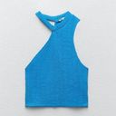 ZARA NWT  womens Size L cut out one shoulder cable knit Blue crop top Photo 4