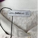 ZARA Knit Pointelle White Eyelet Long Sleeve Polo Top Women’s Medium NWT Photo 1