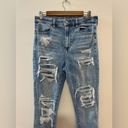 American Eagle Size 12 Long  Light Blue Distressed Super Hi-Rise Jegging Jeans Photo 1