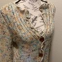 BCBGMAXAZRIA  women's Marled Knit cardigan sweater ruffle trim multi V Neck Large Photo 4