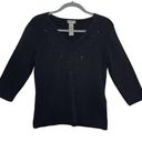 Designers Originals Black 3/4 Sleeve Embellished V Neck Cotton Sweater Large Photo 0