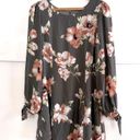 Everly  Grey Floral Long sleeve Skater Sheath Dress Crew Neck Small Photo 1