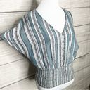 Angie  Blue & White Woven Vertical Stripe Beachy Boho Top Size Medium Photo 6