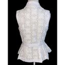 White Large Floral Lace Sleeveless Collared Button Down Front Peplum Top S Photo 4