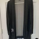 89th and Madison  Gray Cardigan Sweater with Pockets and Sheer Back w/Racoon Accent Photo 0