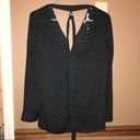 Rebecca Minkoff  Polka Dot Deep V Neck Tie Long Sleeve Blouse Black White Small Photo 1