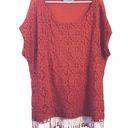 Valerie Stevens  Fiery Red Fringe Lace Overlay Top Blouse Plus 2X Boho Festival Photo 0