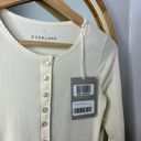 Everlane cream white stretch rib Henley button top Photo 3