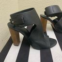 Vince  Addie wood block black leather ankle wrapped heeled bootie sandals. 10 Photo 2