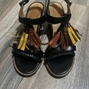 Isabel Marant  Black Brown Yellow Orange Tassel Chunky Heel Sandals Leather Sz 8 Photo 5