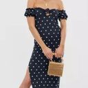 ASOS  Women's Black White Polka Dot Off The Shoulder Midi Length Dress Size 10 Photo 13