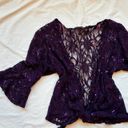 Unique Vintage Beautiful purple plum silver sequin floral lace wrap top / cardigan Photo 1