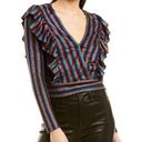 Saylor  Blouse Rainbow Metallic Striped Ruffled V-Neck Cropped Whimsygoth Small Photo 0