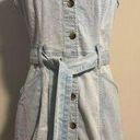 SO EUC  Overall Denim Jean Dress Button Down Light Wash Pockets Belted Size M Photo 0