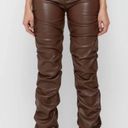 Maniere De Voir Brown Faux Leather Stacked Pants Photo 0