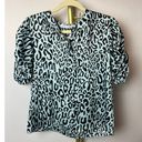 Rebecca Minkoff  Blue Ally Animal Print Ruched Sleeve Top Sz. S Photo 1