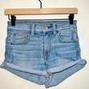 American Eagle AE Light Wash Denim Super Super Stretch Hi Rise Shortie Shorts Photo 0