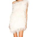 The Bar  Andre Dress in Blanc White Size 2 Feathers One Shoulder Mini Photo 0