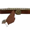 Vintage HAND TOOLED Leather WESTERN Belt XL Brown with Brass Rhinestone Buckle Photo 9