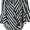 Premise  Studio Black White Striped Bell Sleeve Faux Wrap Blouse Photo 2