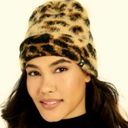 DKNY  Fuzzy Leopard Animal Print Beanie Brown Black Photo 0