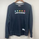 Life is Good  Sweatshirt Small Crewneck Black Stars Graphic‎ Long Sleeve Casual Photo 9