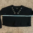 Kendall + Kylie  S Oversized Black Lace Up Front Long Sleeve Cropped Sweatshirt Photo 6