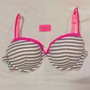 Fruit of the Loom NWOT  PUSH UP BRA COTTON SZ 38 C Padded Gray Pink Stripe Photo 0