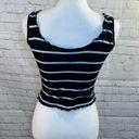 The Moon VIOLET Tank Top Lettuce Edge Cropped Black/White Striped-Small Photo 1