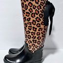 Coach  Tristee Leopard Animal Print Lace Up Knee High Rubber Rain Boots Size 7B Photo 0