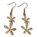 Daisy Gold tone rhinestone floral dangle earrings,  flower fashion jewelry Photo 0