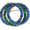 Vintage Blue  and Green Rhinestone Circles Brooch Pin Photo 0