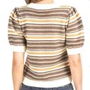 HOUSE OF HARLOW Women’s Revolve Striped Cropped Puff Sleeve Button Cardigan Med. Brown Photo 1