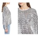 Something Navy  All Over Silver Sequin Long Sleeve Blouse Photo 6