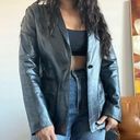 Kasper Vintage 100% Leather Black Metallic Blazer 90s 1990s Double Breasted Photo 0