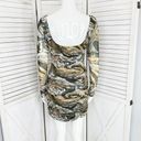 ZARA  Sheath Dress Marbled Ruched Draped Tulle Mini Khaki Green Orange Small Photo 5